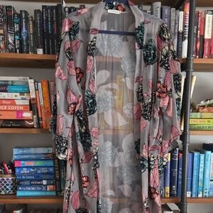 ILLA ILLA Sheer Kimono with Floral Accents